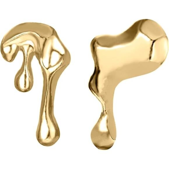 Irregular Asymmetrical Gold Drop Earrings – Chic Statement Jewelry - Picture 5 of 5